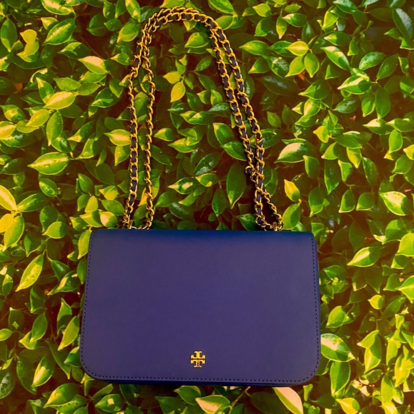 NWOT Tory Burch Rich Blue Gold Logo Bag
